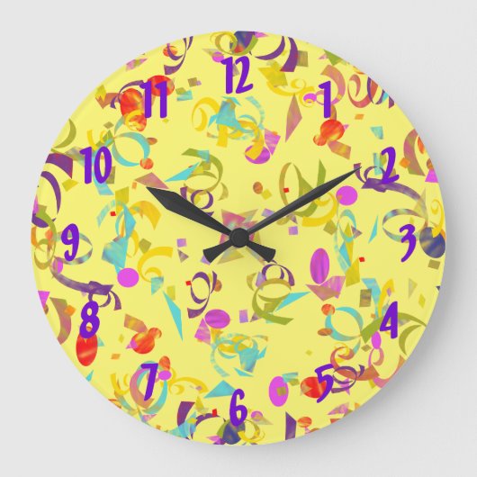 Abstrakter Confetti-Toto über Gelb Große Wanduhr (Vorderseite)