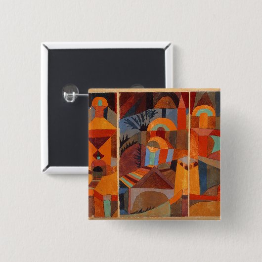 Abstrakter Cubismus Klee Tempelgärten Button (Vorne & Hinten)