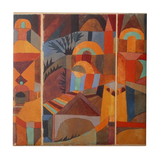Abstrakter Cubismus Klee Tempelgärten Fliese (Vorderseite)