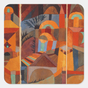 Abstrakter Cubismus Klee Tempelgärten Quadratischer Aufkleber