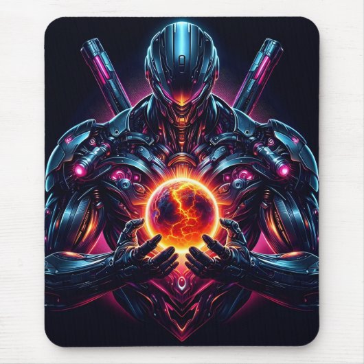 Abstrakter Cyber-Kosmischer Wächter Futuristischer Mousepad (Vorne)