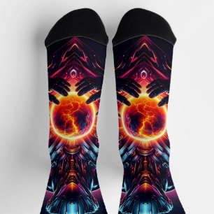Abstrakter Cyber-Kosmischer Wächter Futuristischer Socken