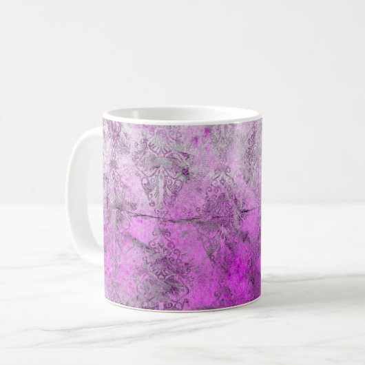 Abstrakter Damask rosa Druck Kaffeetasse (Vorderseite Links)
