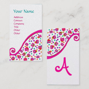 ABSTRAKTER DEKO MONOGRAM Pink Fuchsia White Pearl Visitenkarte
