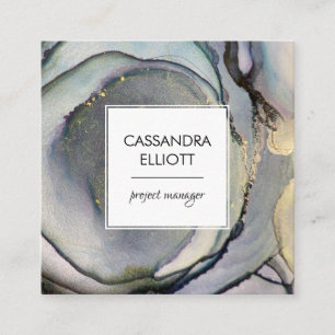 Abstrakter Denim Blue & Gold Alkohol Tinte Flüssig Quadratische Visitenkarte