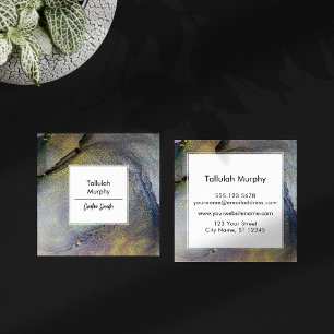 Abstrakter Denim Blue & Gold Alkohol Tinte Flüssig Quadratische Visitenkarte