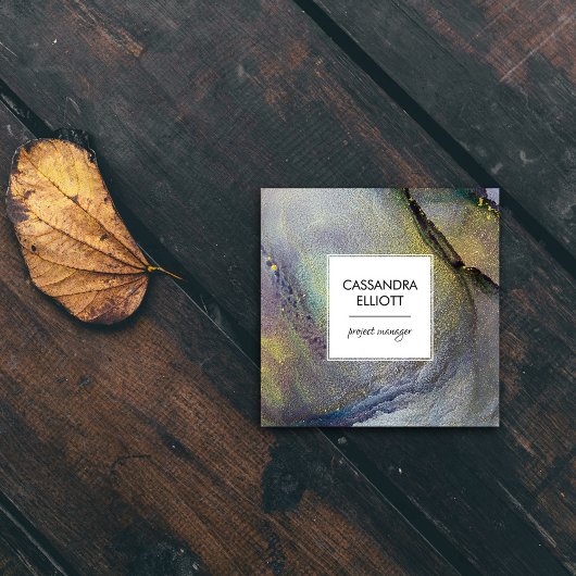 Abstrakter Denim Blue & Gold Alkohol Tinte Flüssig Quadratische Visitenkarte