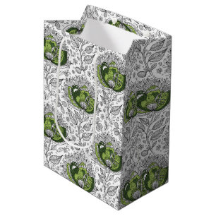 Abstrakter Doodle-Kunststil Blumen in Grüntönen Mittlere Geschenktüte