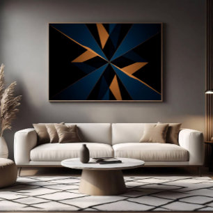 Abstrakter dunkelblauer brauner geometrischer Ster Leinwanddruck