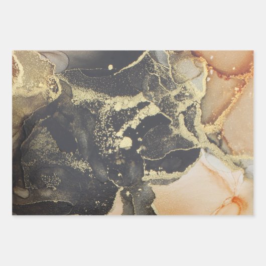 Abstrakter dunkler Moody-Schwarz-Gold-Alkoholtink Geschenkpapier Set (Vorderseite 3)