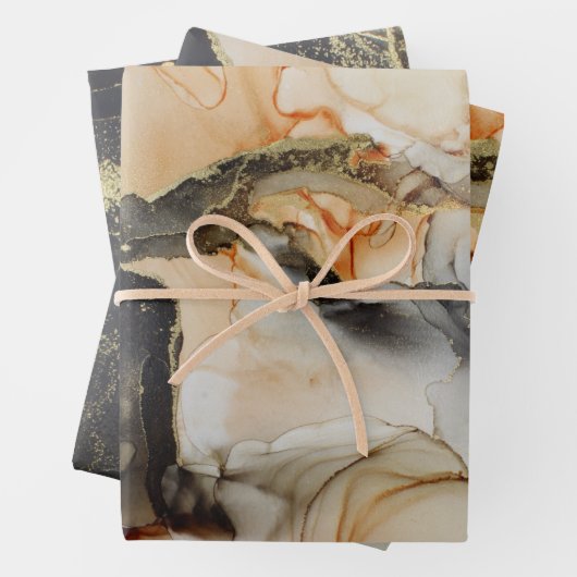 Abstrakter dunkler Moody-Schwarz-Gold-Alkoholtink Geschenkpapier Set (Beispiel)
