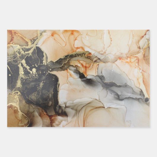 Abstrakter dunkler Moody-Schwarz-Gold-Alkoholtink Geschenkpapier Set (Vorderseite)