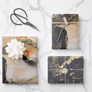 Abstrakter dunkler Moody-Schwarz-Gold-Alkoholtink Geschenkpapier Set