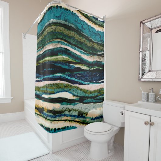 Abstrakter Duschvorhang aus blauem Creme (Beispiel)