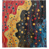 Abstrakter Duschvorhang aus Rot, Gold und Schwarz (Vorderseite)