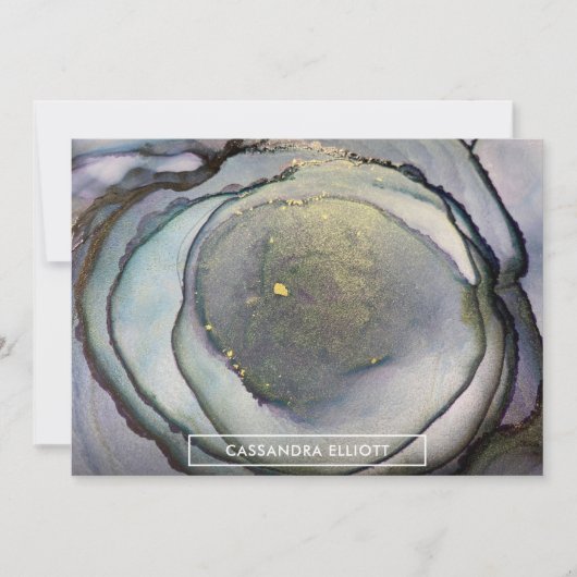 Abstrakter Dusty Blue & Gold Alkohol Tinte Flüssig Dankeskarte (Vorderseite)