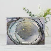 Abstrakter Dusty Blue & Gold Alkohol Tinte Flüssig Dankeskarte (Stehend Vorderseite)