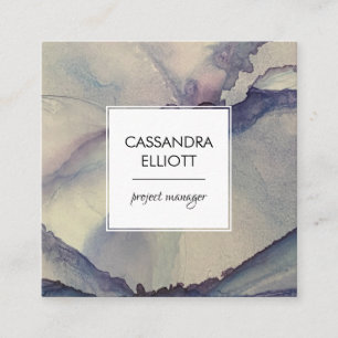 Abstrakter Dusty Blue Lila Alkohol Tinte Flüssigke Quadratische Visitenkarte