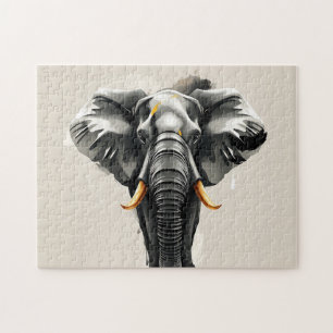 Abstrakter Elefant mit goldfarbenen Stoßzähnen in Puzzle
