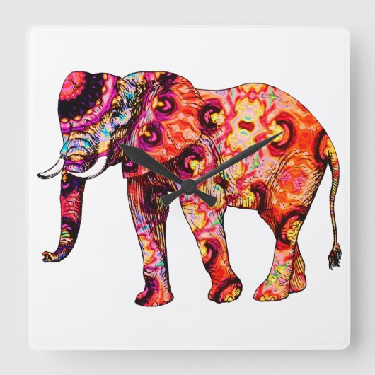 abstrakter Elefant Quadratische Wanduhr (Vorderseite)
