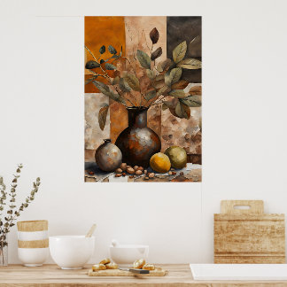 Abstrakter erdiger Stillleben - Terrakotta & Olive Poster