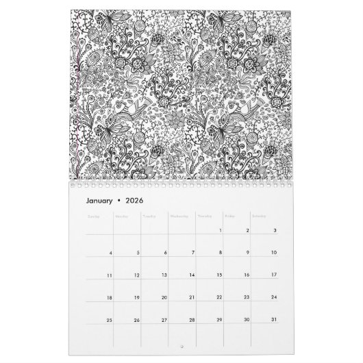 abstrakter erwachsener Farbton mit Blumenkalender Kalender (Jan 2026)