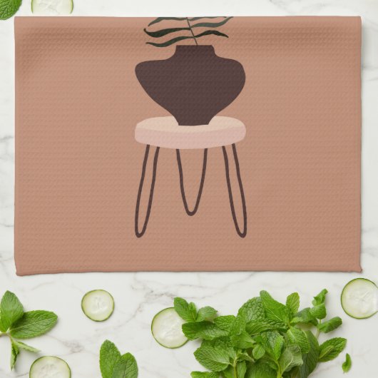 Abstrakter Expressionismus Terracotta Palm Leaf & Geschirrtuch (Gefaltet)