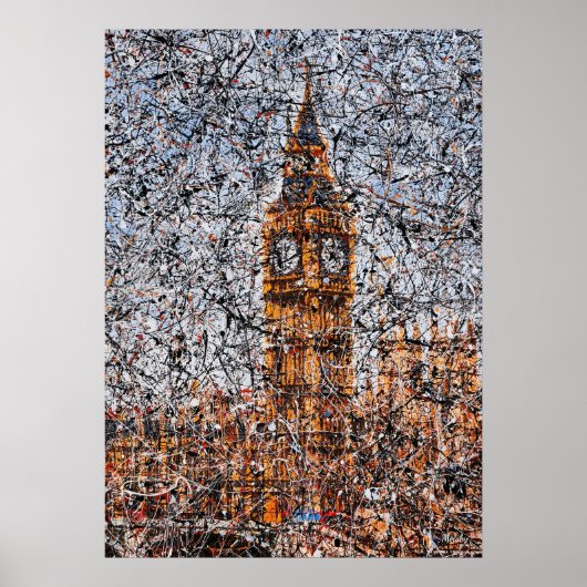 Abstrakter Expressionist Big Ben London Drip Art Poster (Vorne)