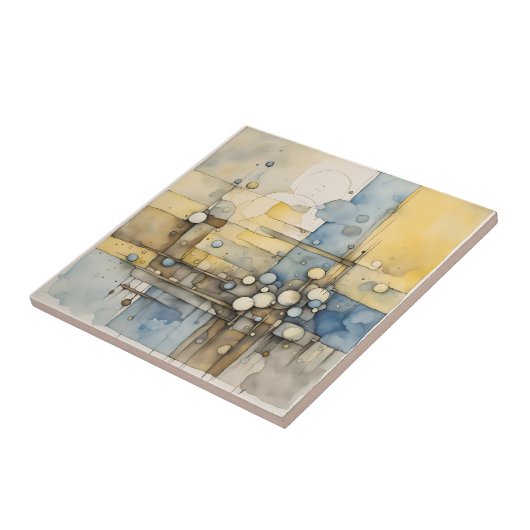 Abstrakter Expressionist in Aquarellfarbe Gelb Bla Fliese (Seite)