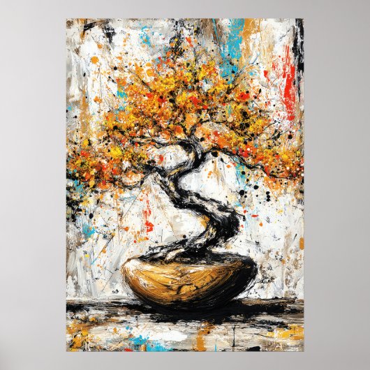 Abstrakter Expressionistischer Bonsai-Baum Zen-Nat Poster (Vorne)