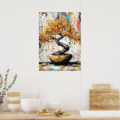 Abstrakter Expressionistischer Bonsai-Baum Zen-Nat Poster (Küche)