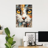 Abstrakter expressionistischer Katzenporträt moder Poster (Heimbüro)