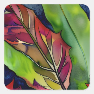 Abstrakter Fall Leaf Wasserfarben Kunst, Dichtung Quadratischer Aufkleber