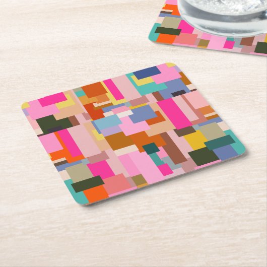 Abstrakter Farbblock Mitte Jahrhundert Moderne Geo Rechteckiger Pappuntersetzer (angewinkelt)