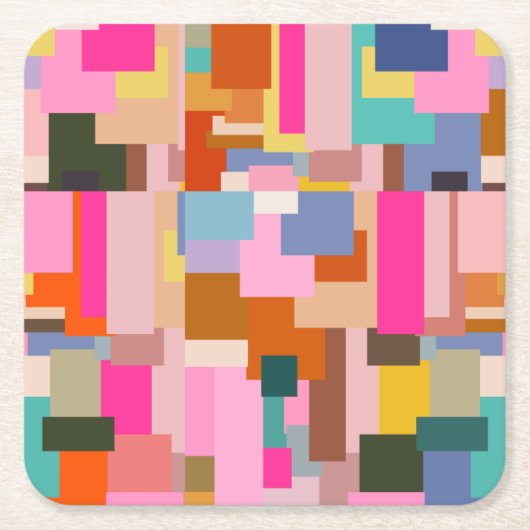 Abstrakter Farbblock Mitte Jahrhundert Moderne Geo Rechteckiger Pappuntersetzer (Vorderseite)
