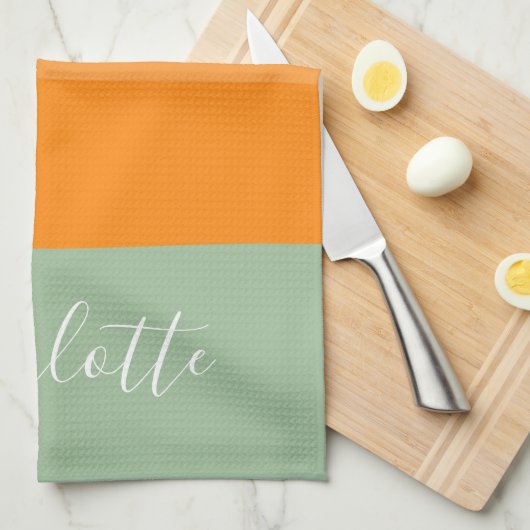 Abstrakter Farbblock Streifen Orange Minze Name Geschirrtuch (Viertel Falte)