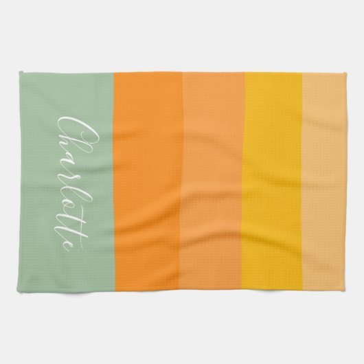 Abstrakter Farbblock Streifen Orange Minze Name Geschirrtuch (Horizontal)