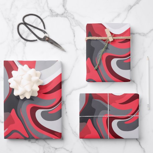 Abstrakter Farbdurchsatz in Rot, Weiß und Grau Geschenkpapier Set (Vorderseite)
