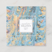 Abstrakter Farbfluss Aquamarin/gelb ID796 Quadratische Visitenkarte (Vorderseite)