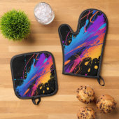Abstrakter farbiger Spritzer Hintergrund Ofenhandschuh & Topflappen-Set (Oben Unten)