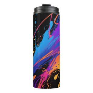 Abstrakter farbiger Spritzer Hintergrund Thermosbecher