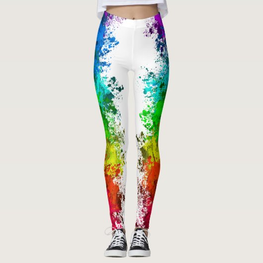 Abstrakter farbiger Spritzer Paint Rainbow Version Leggings (Vorderseite)