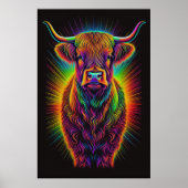 Abstrakter farbiger Zeichn einer Hochlandkuh 2:3 I Poster (Vorne)