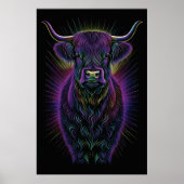 Abstrakter farbiger Zeichn einer Hochlandkuh 2:3 Poster (Vorne)