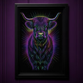 Abstrakter farbiger Zeichn einer Hochlandkuh 2:3 Poster