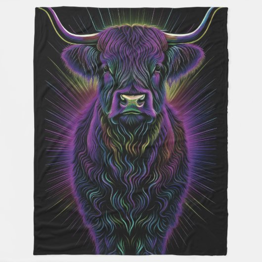 Abstrakter farbiger Zeichn einer Hochlandkuh Fleecedecke (Vorderseite)