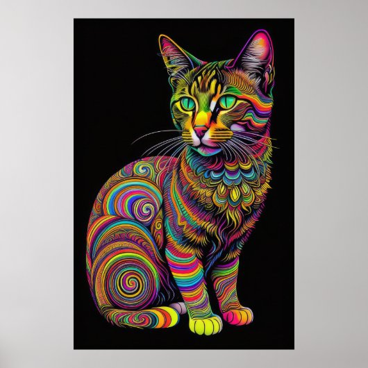 Abstrakter farbiger Zeichn einer Katze 2:3 Poster (Vorne)