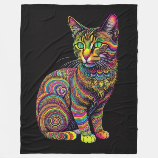 Abstrakter farbiger Zeichn einer Katze Fleecedecke (Vorderseite)