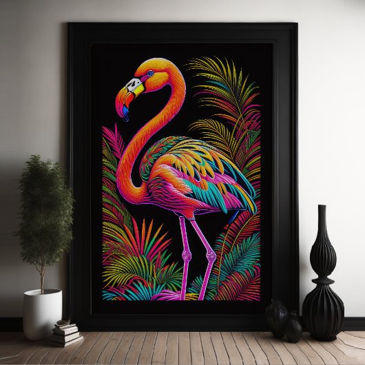 Abstrakter farbiger Zeichn eines Flamingo 2:3 Poster