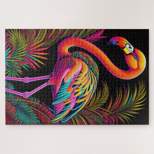Abstrakter farbiger Zeichn eines Flamingo Puzzle (Horizontal)